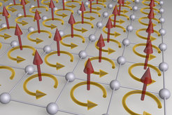 Illustration of the cyclotron orbits of atoms exposed to extremely strong effective magnetic fields in specially engineered light crystals.