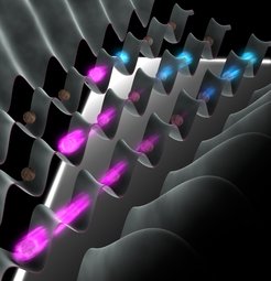 Artist's view of an entangled pair of quasiparticles emerging from the initial Mott insulating state and spreading across the system.